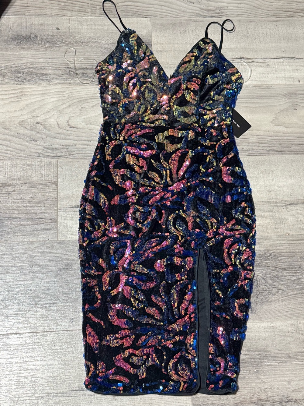 Black Multicolor Sequin Midi Dress with V-Neck